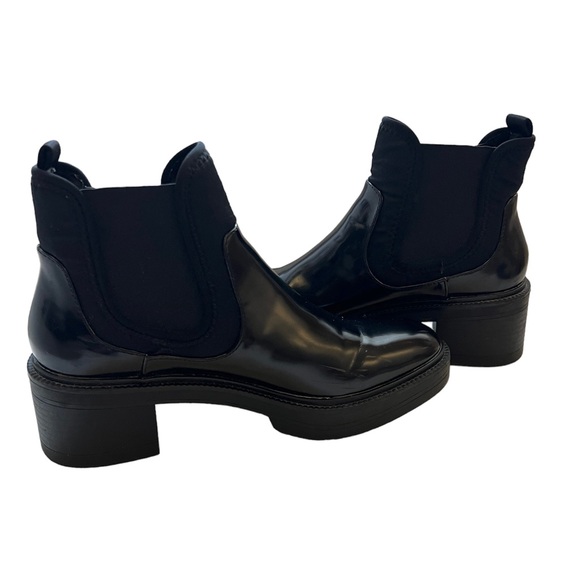 Zara Black Patent Leather Booties with Fabric Slip-On - Picture 5 of 8